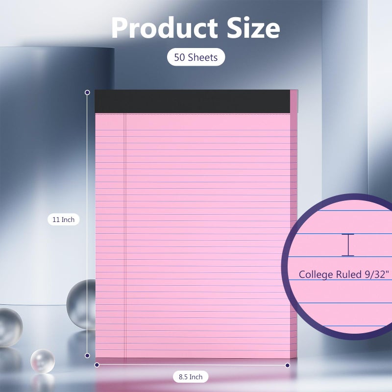 Nichela 2 Pack Legal Pads 8.5 x 11 College Ruled 100 Sheets Pink Note Pads 8.5"" x 11"" Lined Paper Chipboard-Backed Notepad with Micro-Perforated Notebook Paper for Office & School Supplies 50 Sheets/Pad - Image 2